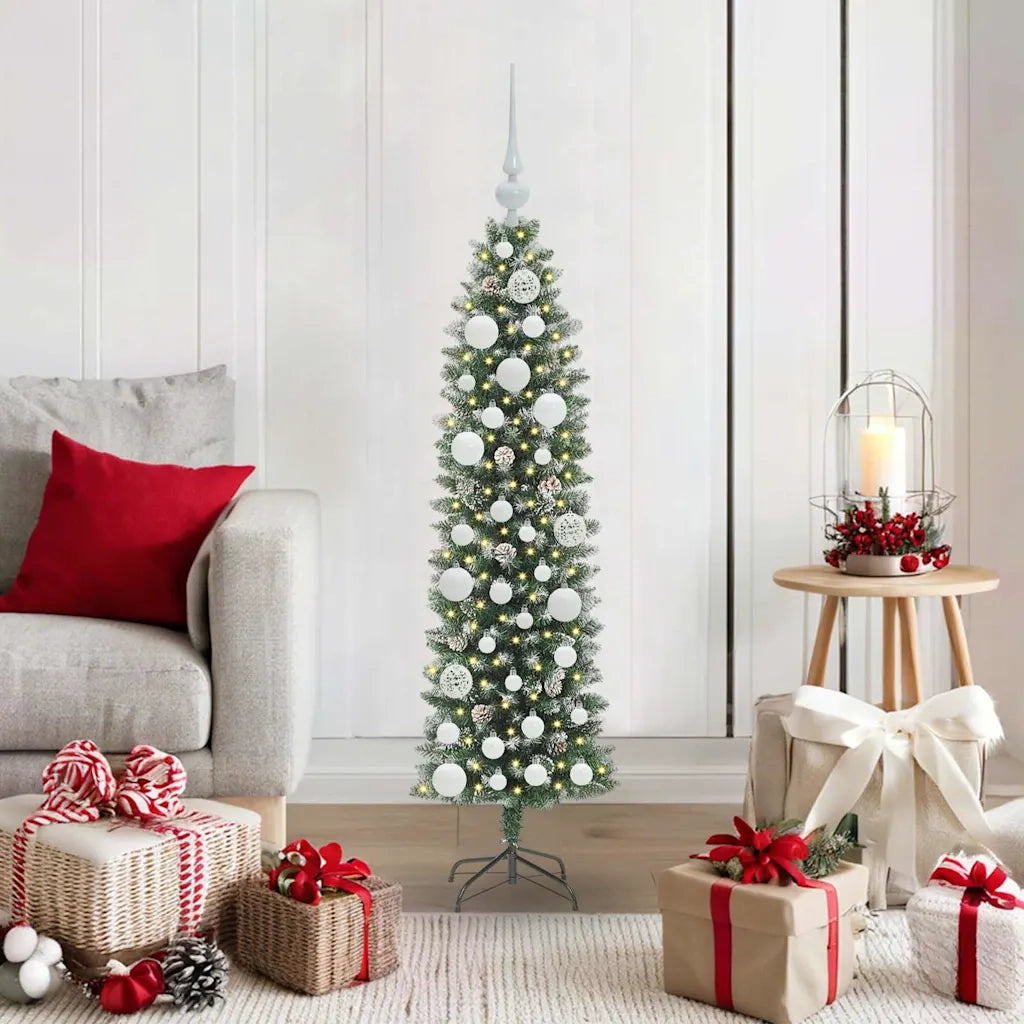 Albero di Natale Artificiale Sottile Verde e Bianco 120 cm 3395272