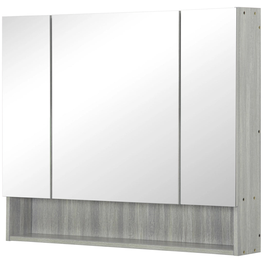 Armadio con specchio e ripiani ¨C Minimal ¨C Grigio, legno, vetro, 90x15x75 cm