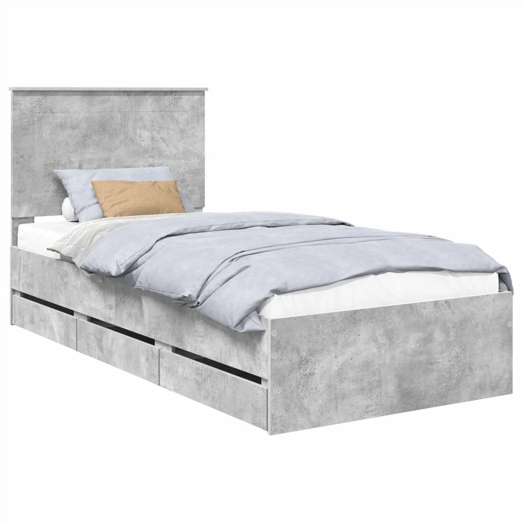 Letto singolo | Letto per adulti | Struttura del letto con cassetto Grigio cemento 90 x 190 cm