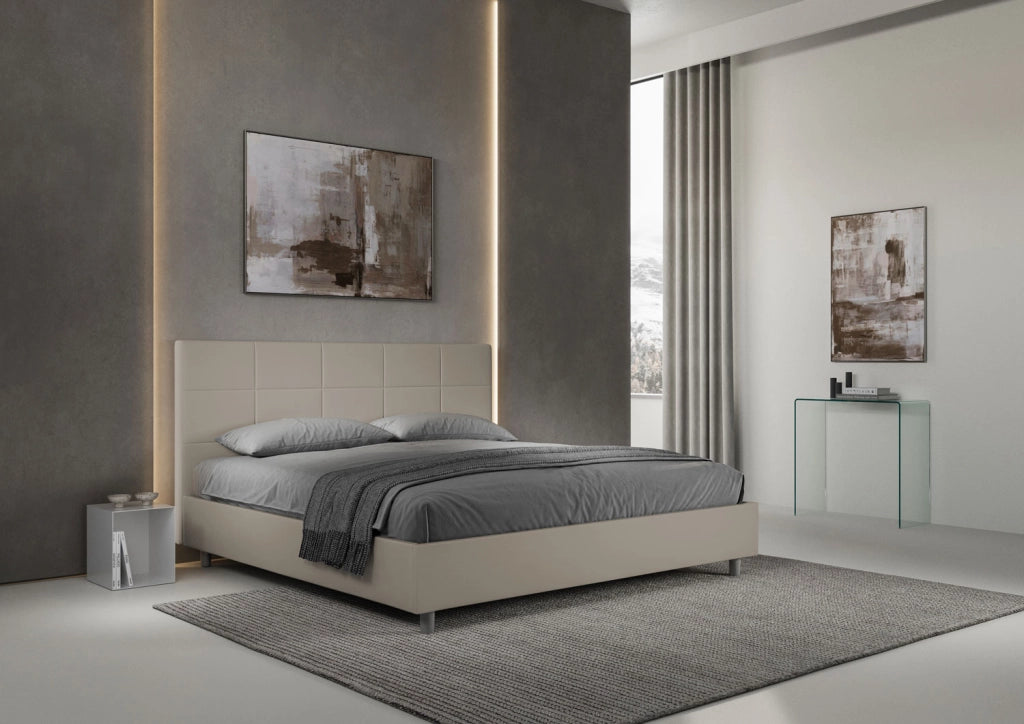 BS COM Letto matrimoniale king size con rete imbottito 200x200 similpelle tortora