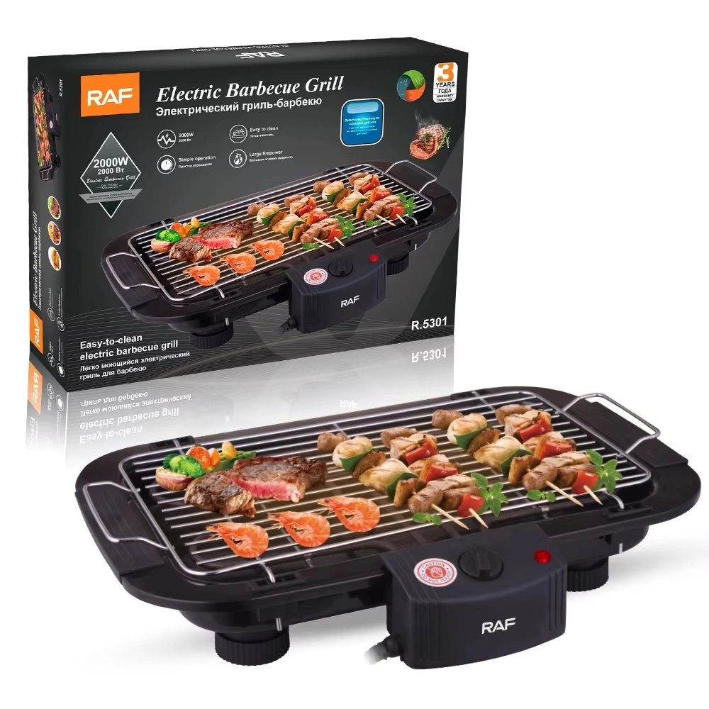 Barbecue elettrico 2000 W 5 livelli temperatura vaschetta acqua anti-fumo pulizia facile Nero