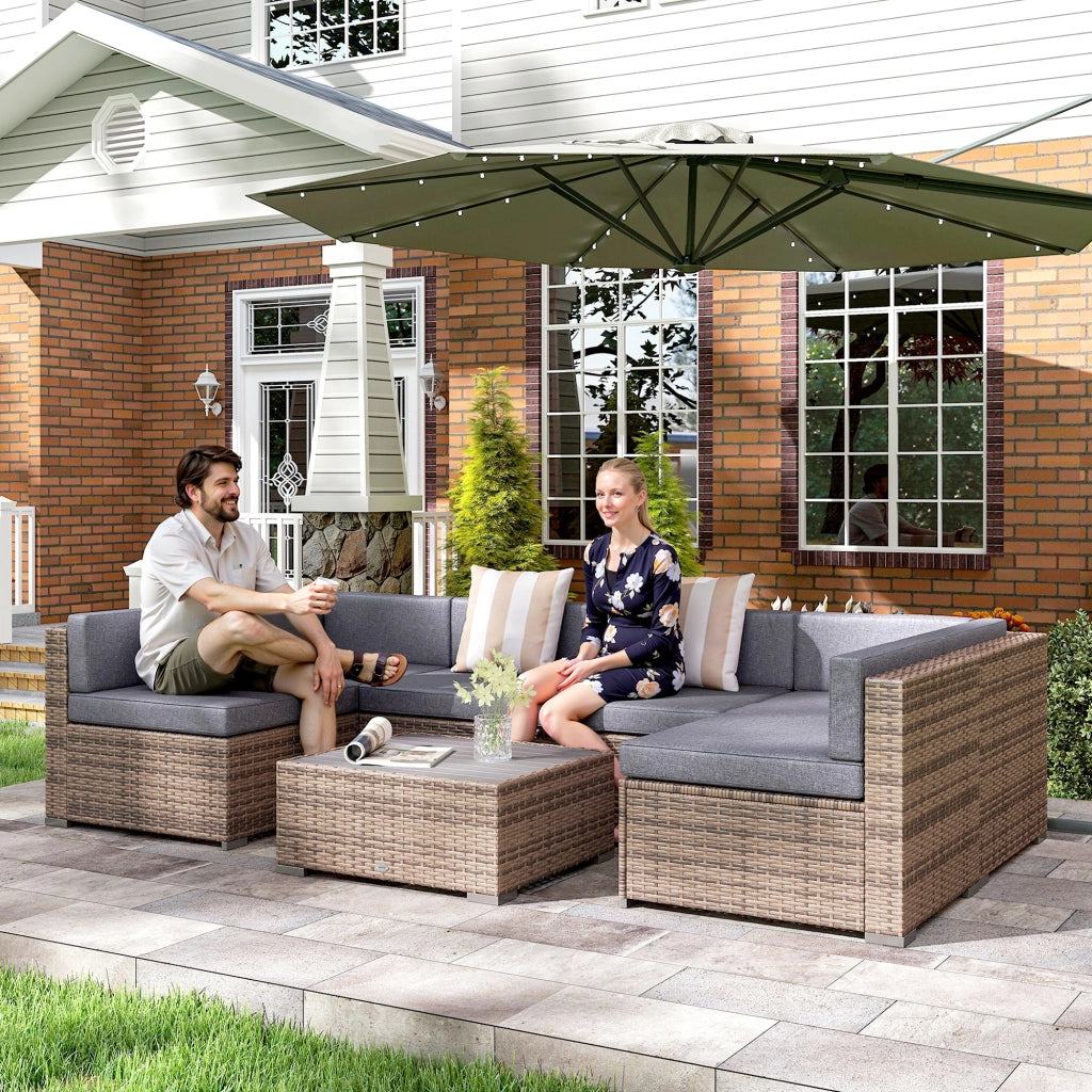 Set Giardino 7 Pezzi con Divano Modulabile e Tavolino in Rattan ¨C Minimal ¨C Grigio