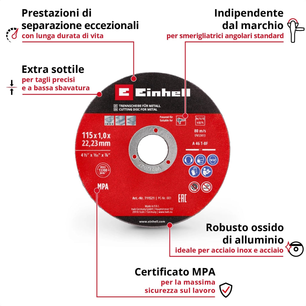 Set 5 Pezzi. Dischi da Taglio Ø Mm 115 x 1 0 20.00 Confezioni Einhell