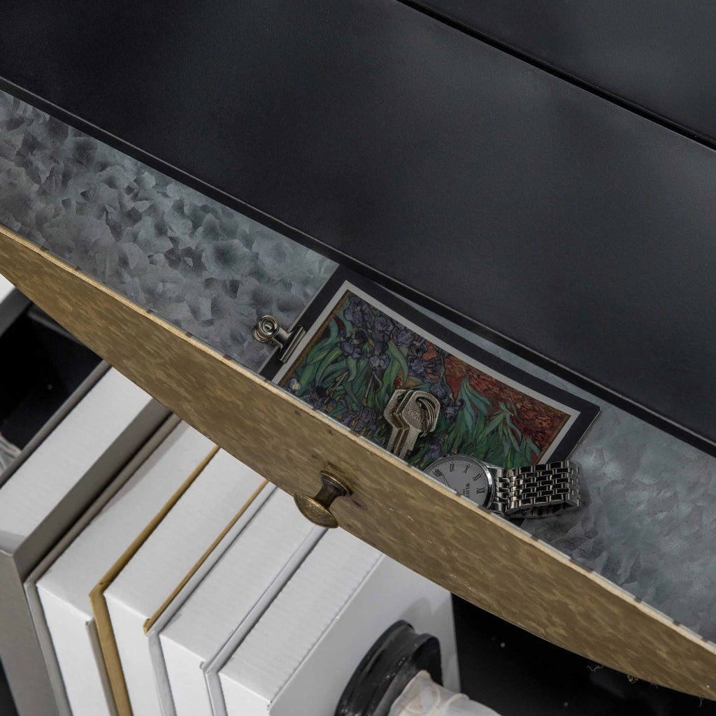 Specchio Decorativo Rotondo con Cornice e Cassetto ¨C Zephmum ¨C Nero Metallo MDF ?61cm