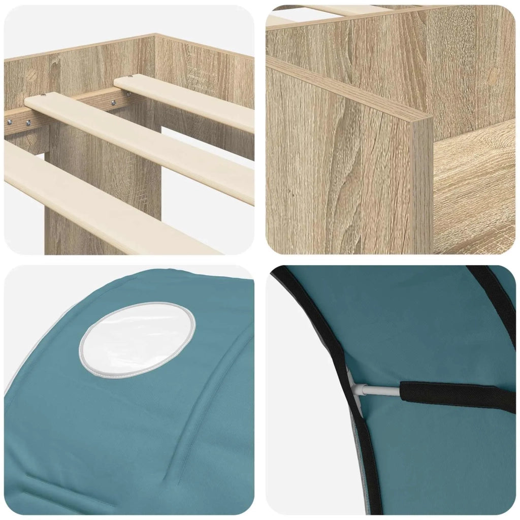 Letto alto per bambini con storage 3 pz Rovere Sonoma e Azzurro 3423600