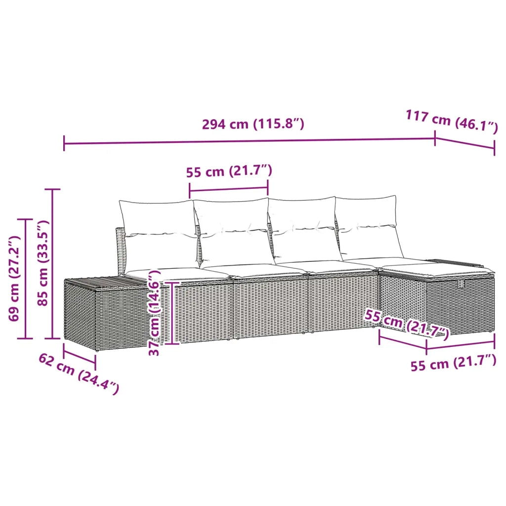 Set Divano da Giardino con cuscino 5 pcs Marrone polyrattan 3359363
