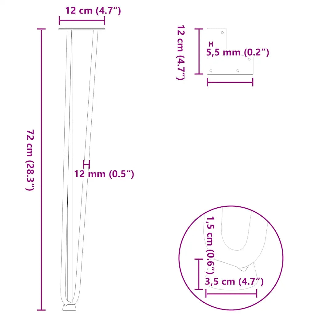 Gambe a forcina per tavoli consolle 4 pz Nero 72 cm Acciaio massiccio 4012444