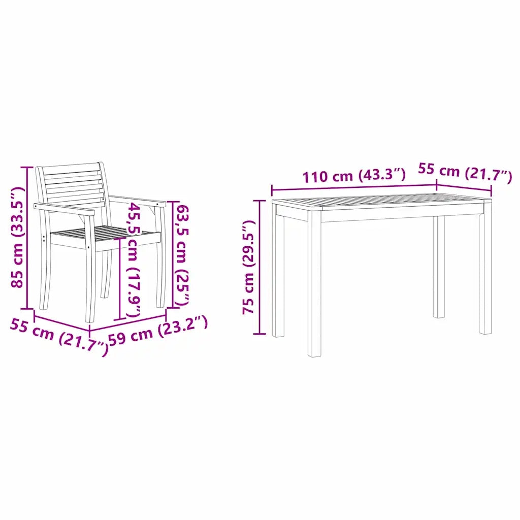 Set da Pranzo per Giardino 3 pcs Marrone 3375662