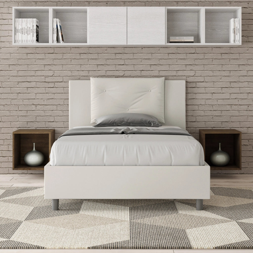 BS COM Letto una piazza e mezza contenitore imbottito 120x210 similpelle bianco