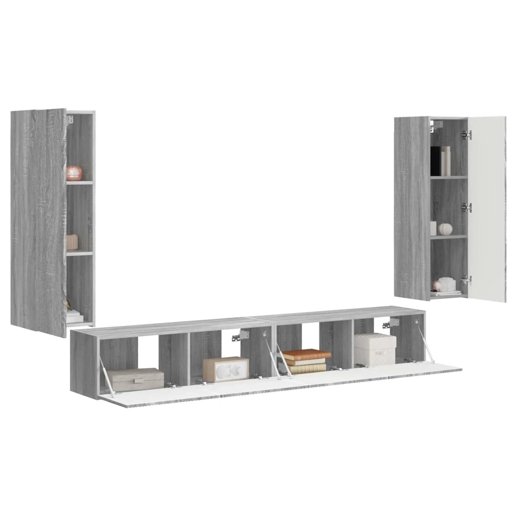 Set di Mobiletto da TV a Parete 4 pz-Credenza per TV sospesa Grigio Sonoma 512058