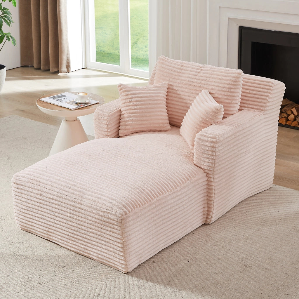 Chaise longue con funzione letto e seduta relax senza montaggio per soggiorno in velluto a coste rosa