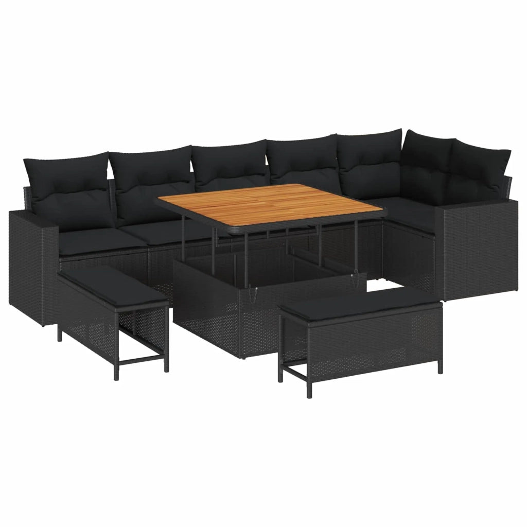 Set Divano da Giardino con cuscino 11 pcs Nero polyrattan