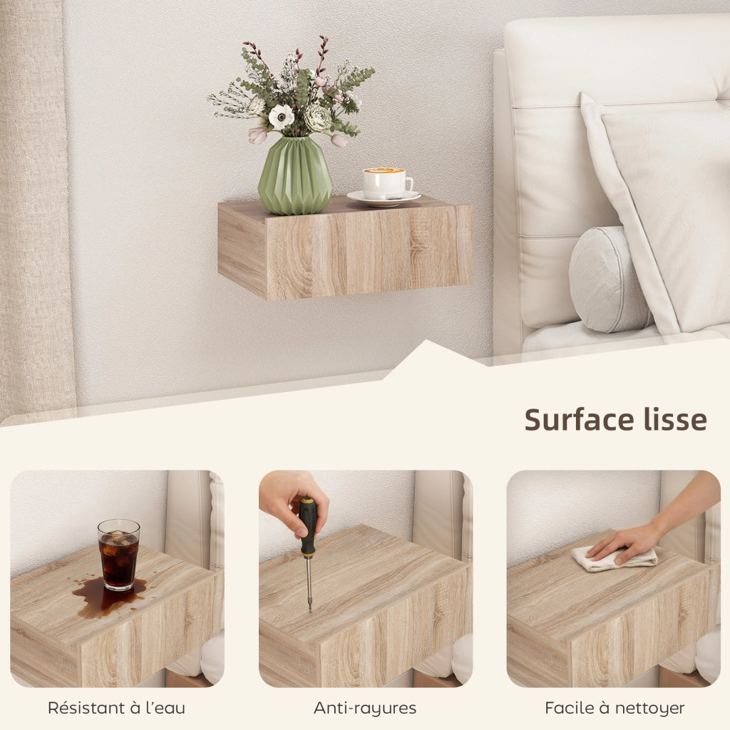 Comodino sospeso con cassetto ¨C Xylo ¨C Set da 2 pezzi quercia 40x30x15 cm