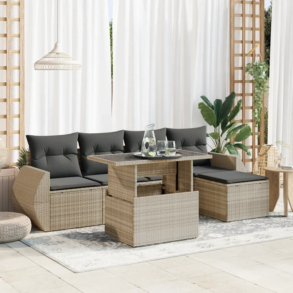 Set Divano da Giardino 6pz con Cuscini Grigio Chiaro Polyrattan 3326623