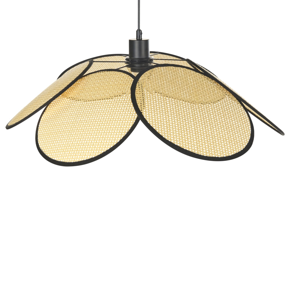 Lampada a sospensione in metallo e rattan naturale e nero stile moderno contemporaneo soggiorno