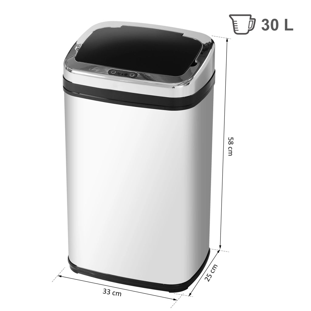 Pattumiera con Sensore a Infrarossi 30L ¨C Xylo ¨C Acciaio Inox e ABS, Argento, 33x25x58 cm