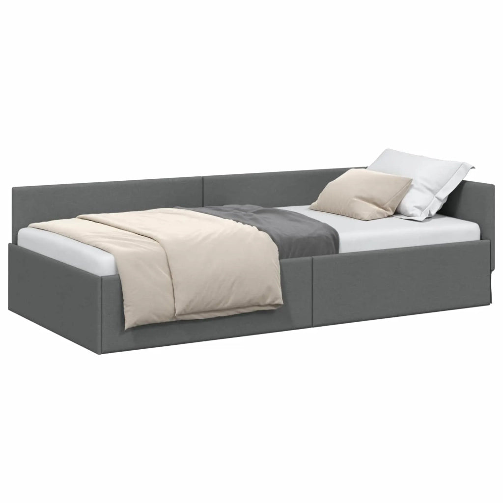 Cornice del letto ad angolo Grigio scuro 90 cm x 200 cm Tessuto