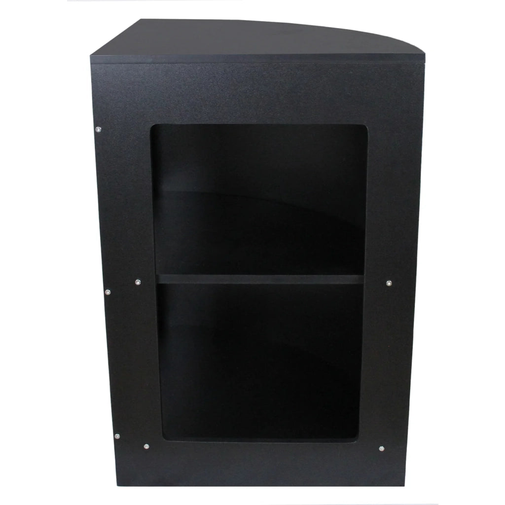 Bancone angolare curvo CM60 in MDF nero con ripiani interni per negozio