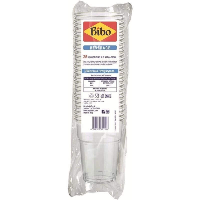 BIBO SET DA 25 BICCHIERI IN PLASTICA TRASPARENTE DA 400CC