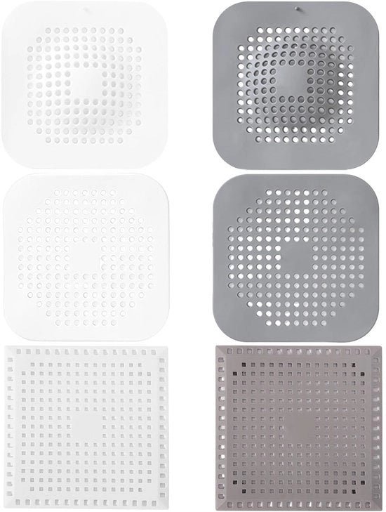 Filtro di scarico per pavimento 6 pezzi - Filtro di scarico per vasca/WC - Materiale TPR/PVC - Dimensioni 14,5 x 14,5 cm/15 x 15 cm - Filtro di scarico