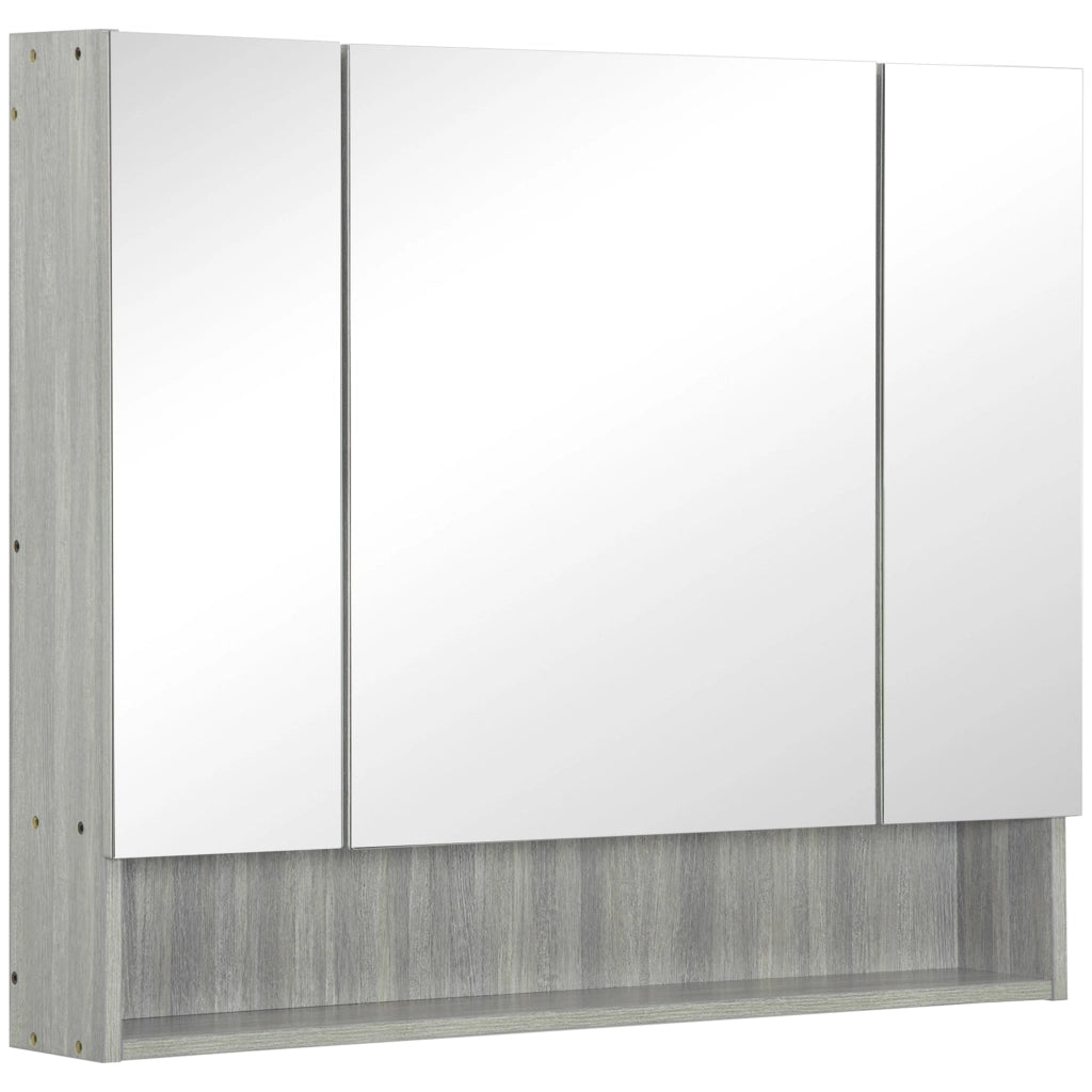 Armadio con specchio e ripiani ¨C Minimal ¨C Grigio, legno, vetro, 90x15x75 cm