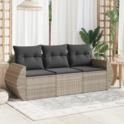 Set Divano da Giardino 3pz con Cuscini Grigio Chiaro Polyrattan
