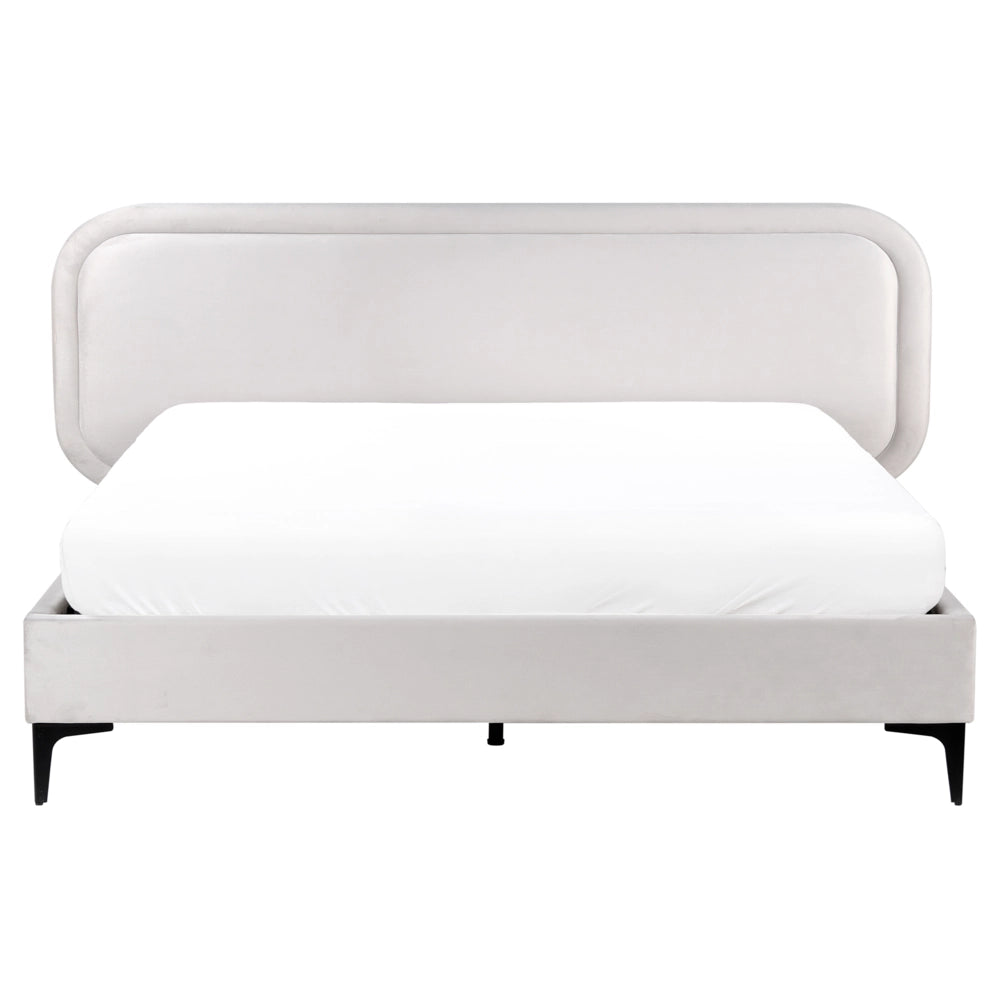 Letto matrimoniale EU Beige Chiaro Velvet 160 x 200 cm Imbottito Telaio Poggiatesta