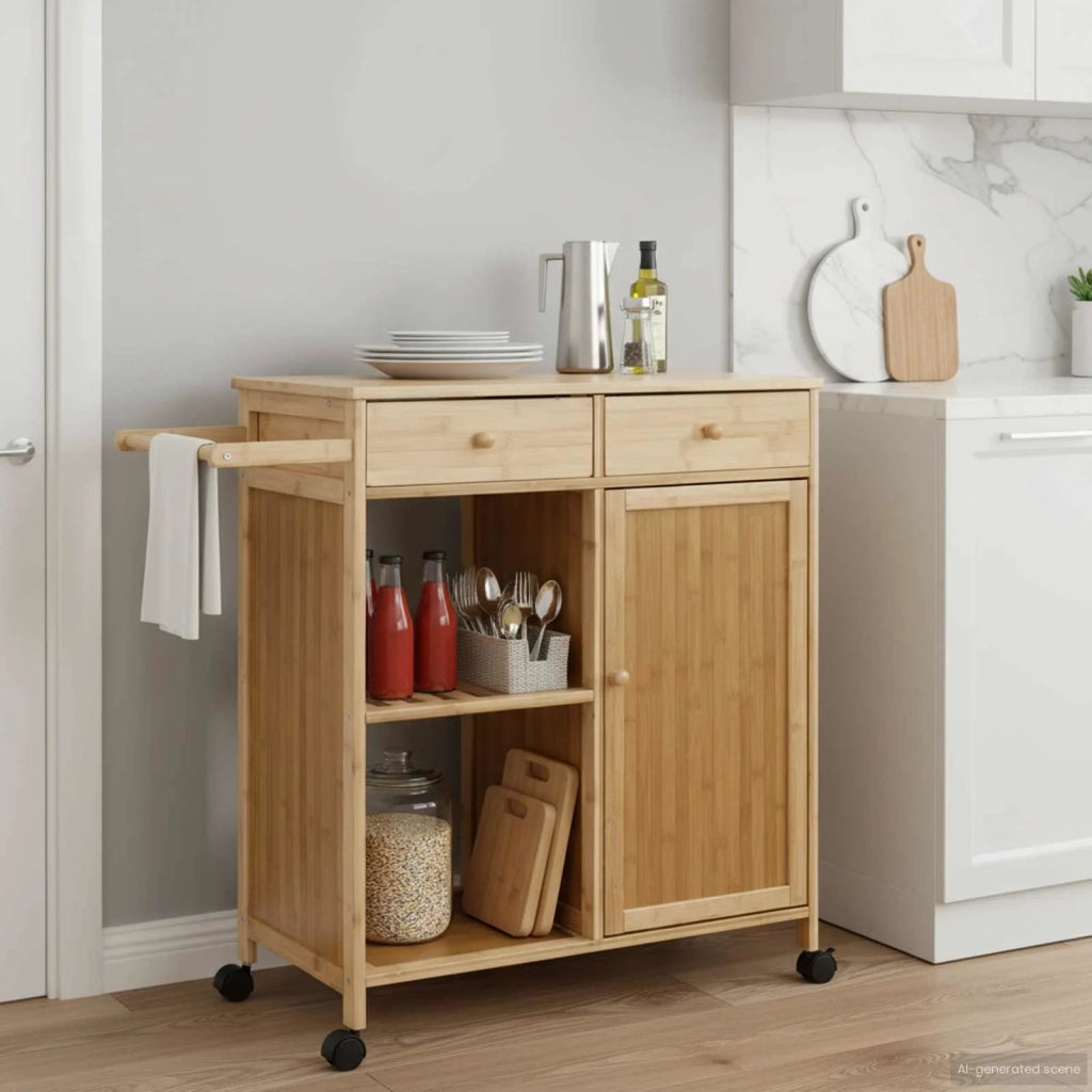 Carrello da Cucina con Ruote Naturale 90,5 x 36 x 86,5 cm Bamb¨´ CFW7358119