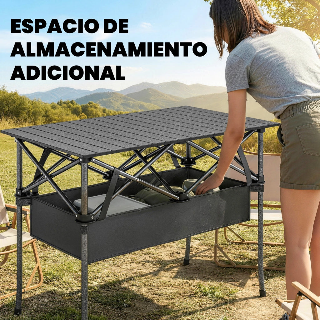 Tavolo Pieghevole da Camping ¨C zephmum ¨C Nero Aluminio 93x55x68 cm