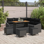 Set Divano da Giardino con cuscino 9 pcs Nero polyrattan