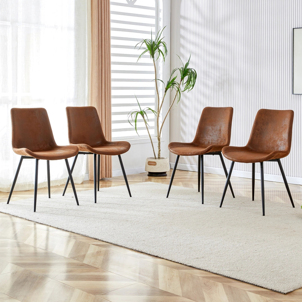 Set di 4 sedie da pranzo marroni in tessuto tecnico traspirante: design moderno con seduta e schienale allargati e piedini in metallo antiscivolo, ide