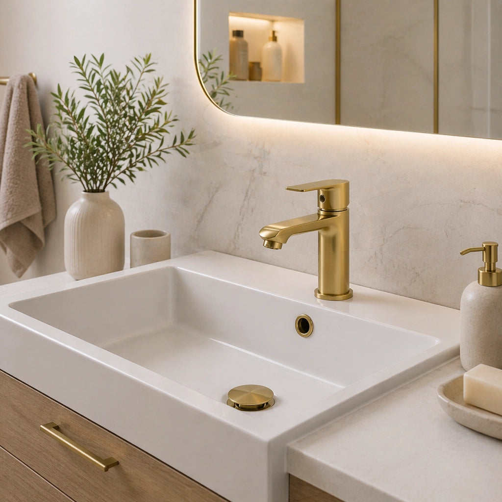 Miscelatore Rubinetto Oro Opaco Casa Bagno Lavabo Monocomando Moderno 94017