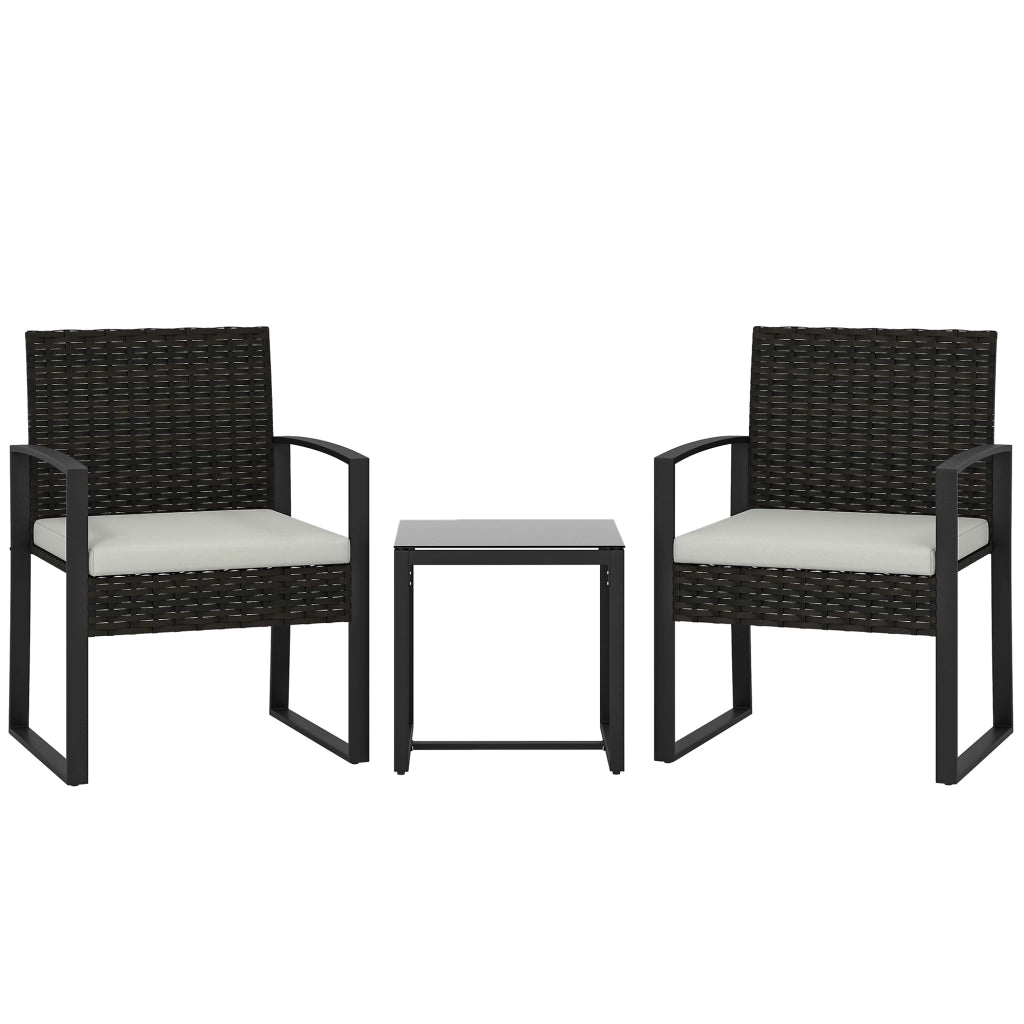 Set Giardino PolyRattan con 2 Sedie e Tavolino Vetro ¨C zephmum ¨C Grigio