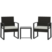Set Giardino PolyRattan con 2 Sedie e Tavolino Vetro ¨C zephmum ¨C Grigio