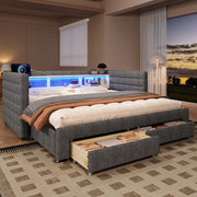 Letto Singolo Contenitore con LED ¨C MINIMAL ¨C Velluto Grigio, 90x190, USB, Cassetti