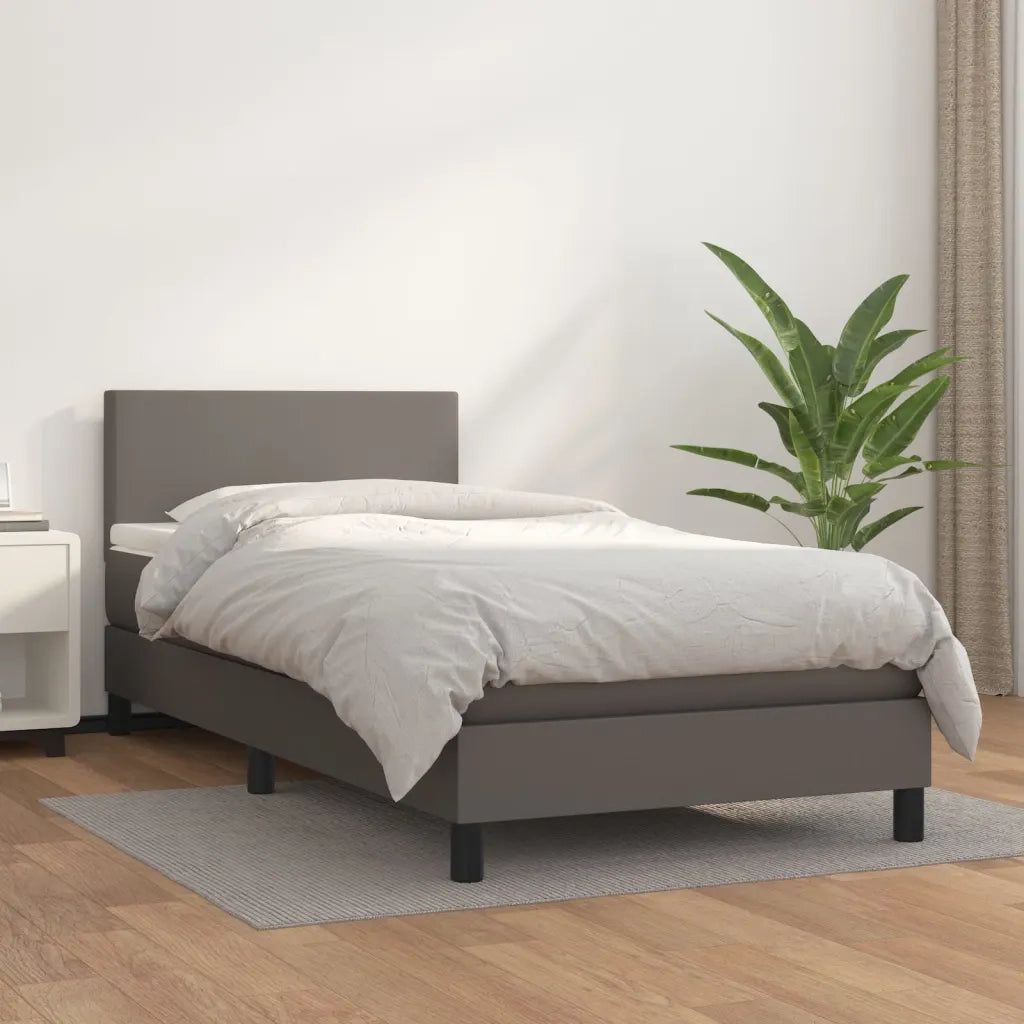 Letto singolo | Letto per adulti | Giroletto a Molle con Materasso Grigio 90x190 cm in Similpelle