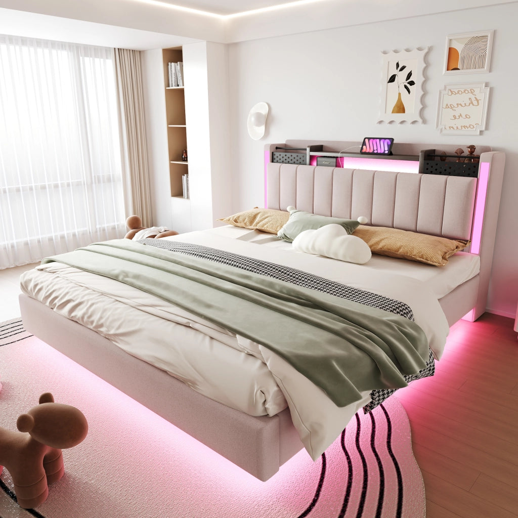 letto imbottito lino beige 160 x 200 cm