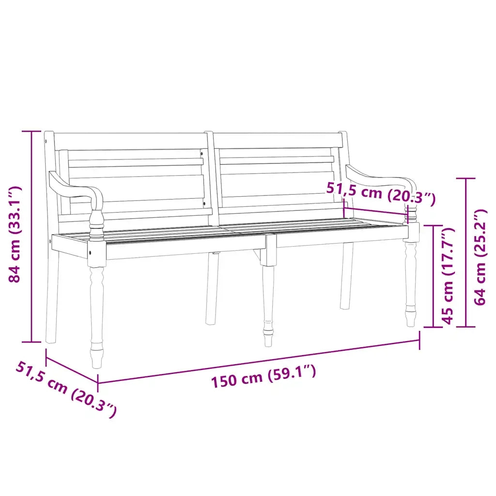 Panca da Giardino | Panchina Batavia con Cuscino Tortora 150 cm Legno Massello Teak