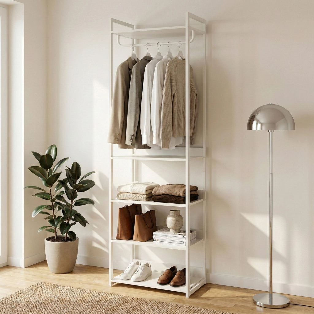 Stand Appendiabiti Jässaatka in Acciaio con 5 Ripiani 200 x 61 x 40 cm - Grigio [en.casa]
