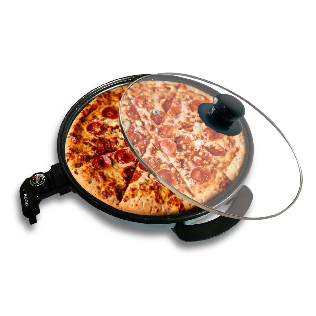 Padella elettrica multifunzione 42 cm con coperchio in vetro, termostato regolabile 240°C rivestimento antiaderente pietra 1500W - Sogo
