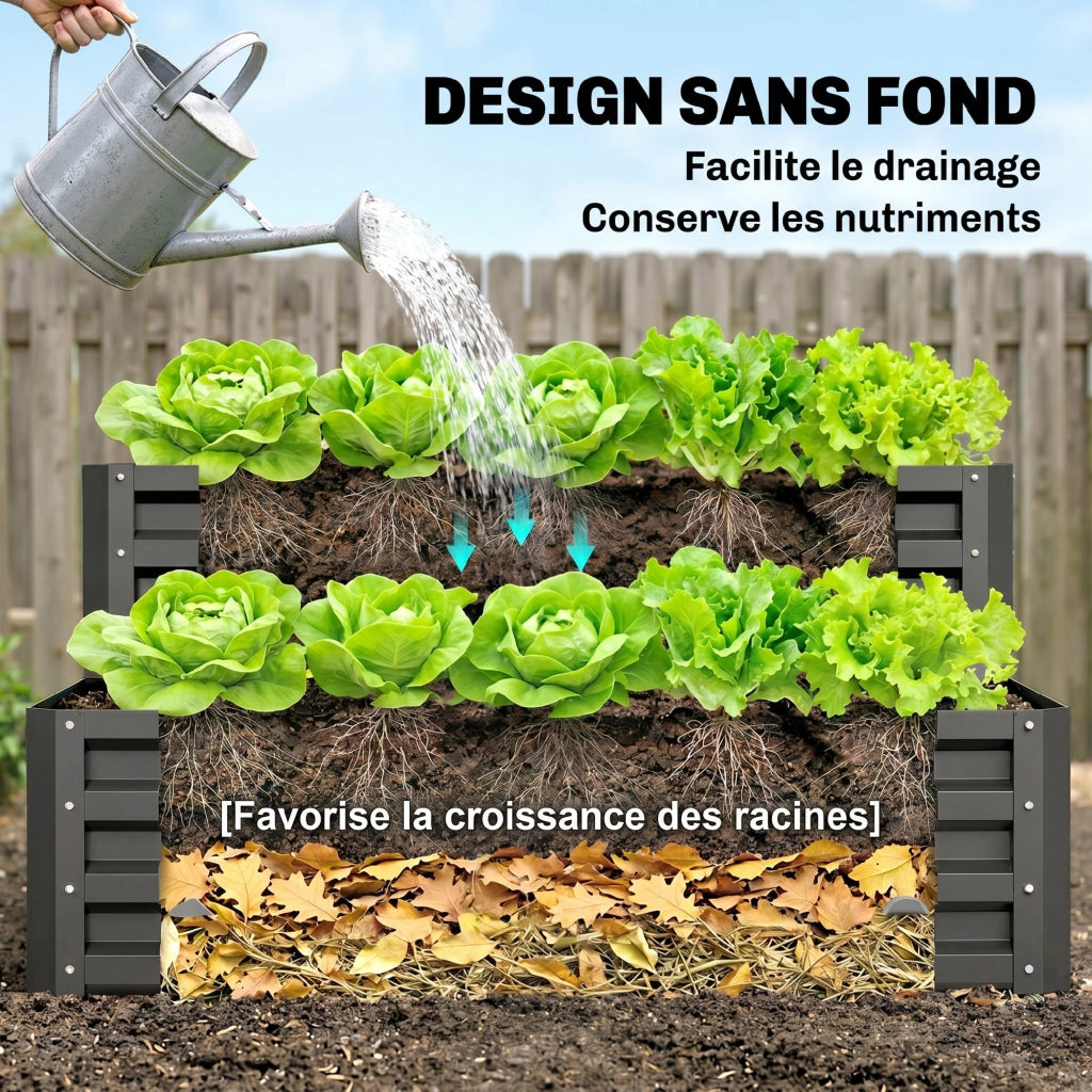 Fioriera rialzata da giardino 2 piani per erbe verdure fiori ¨C Xylo ¨C Grigio scuro 120x101x58 cm