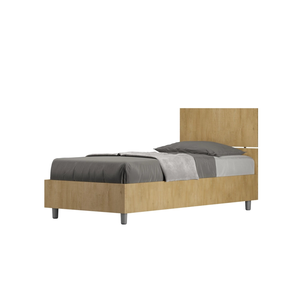 BS COM Letto singolo con rete 80x190 testata dritta quercia