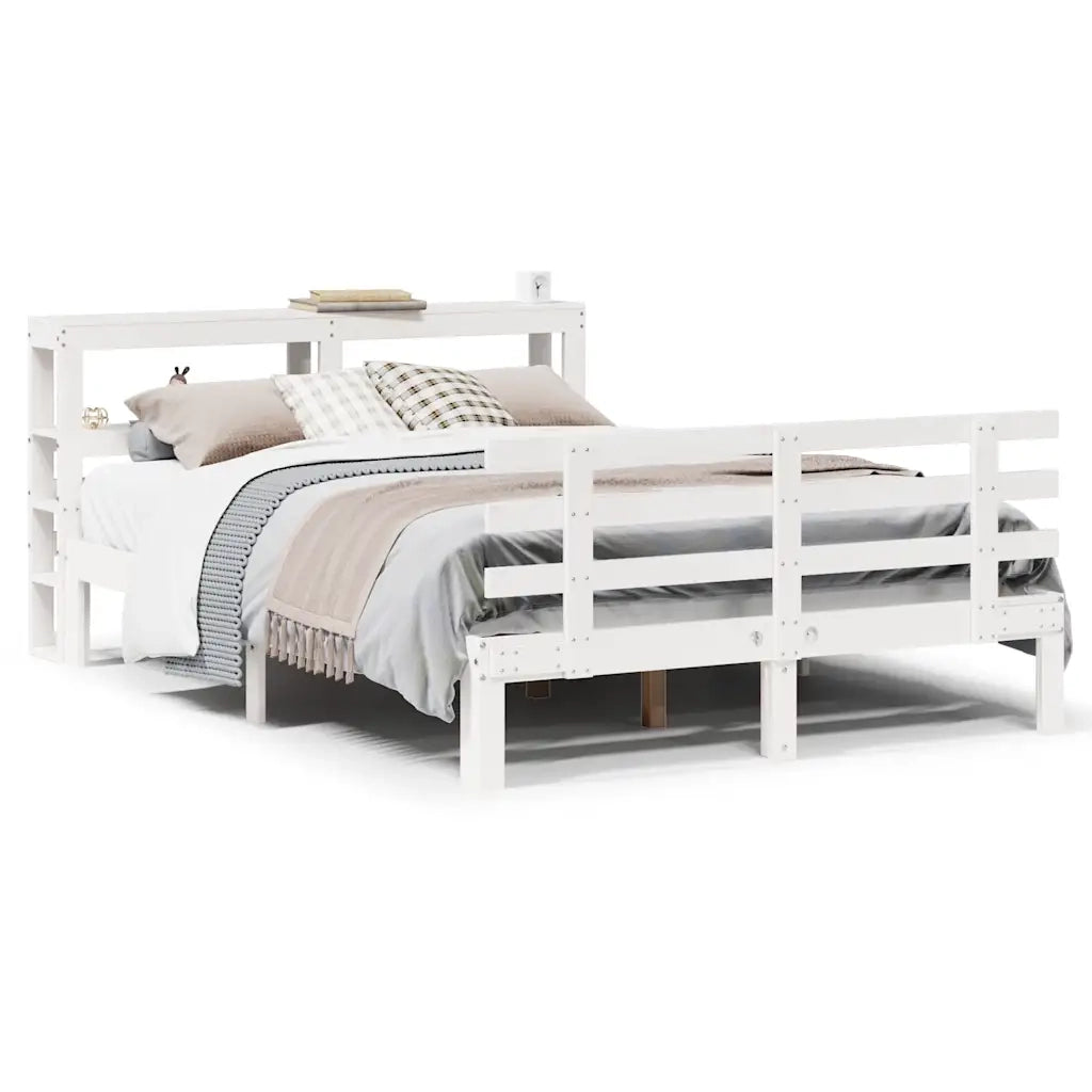 Giroletto con Testiera Bianco 120x190 cm Legno Massello di Pino