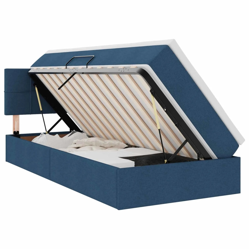 Letto con contenitore e LED con led Blu 100 x 200 cm Tessuto