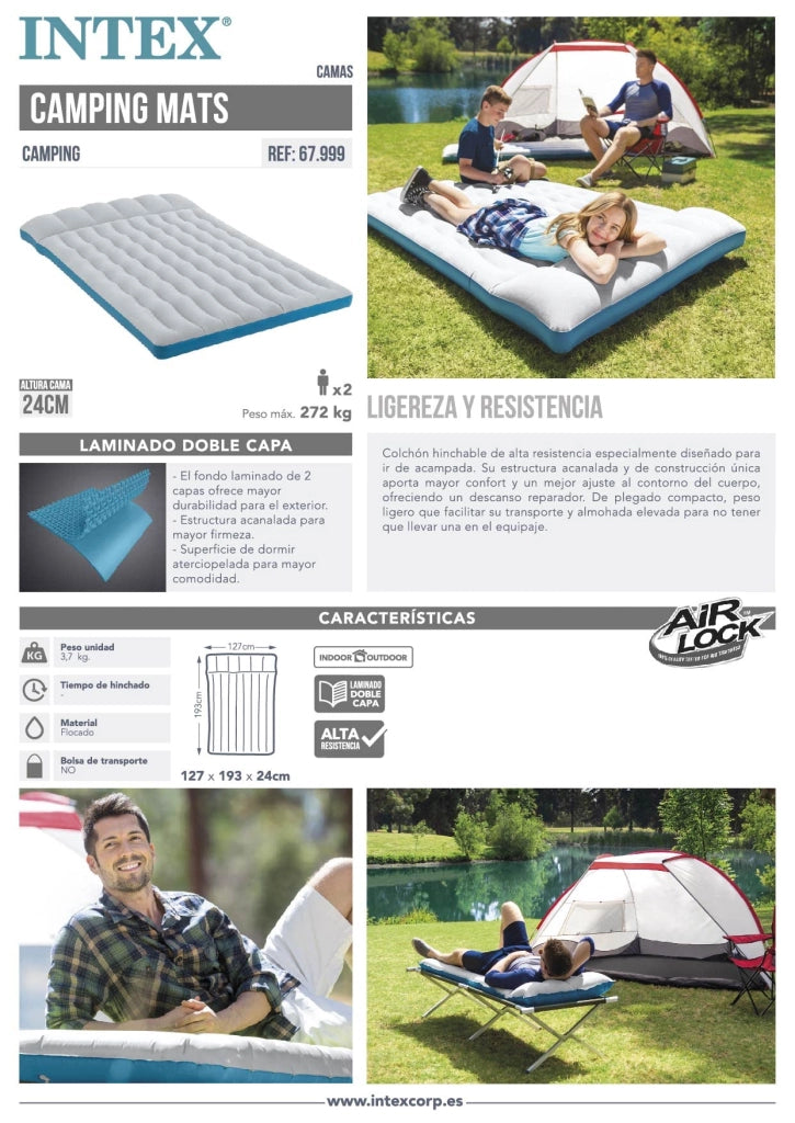 Materasso Gonfiabile Camping Mats Doppio 193 CMX127X24H. Peso 3,80 kg
