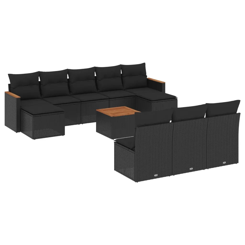 Set Divani da Giardino 11 pz con Cuscini in Polyrattan Nero 3258793