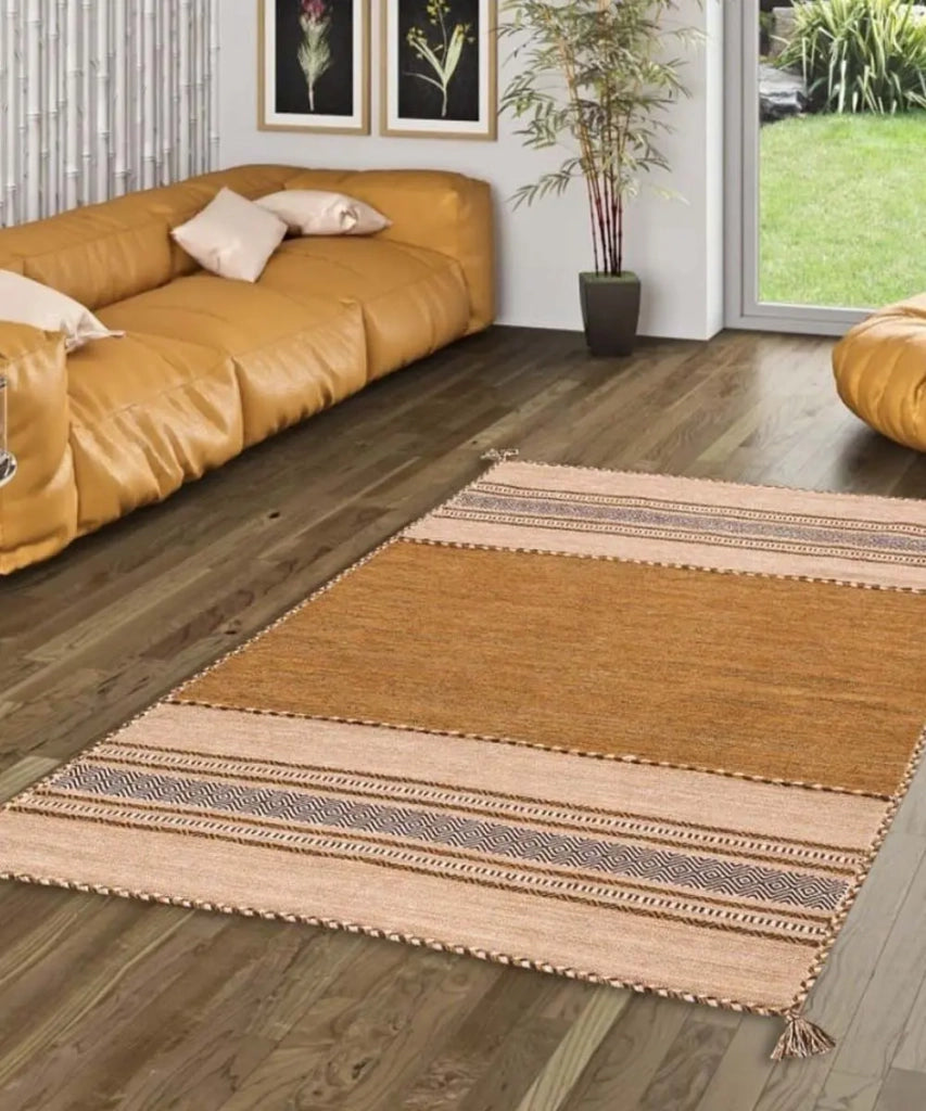 Tappeto ANTIQUE KILIM CUOIO cm.60x90 tessuto a mano in cotone e ciniglia