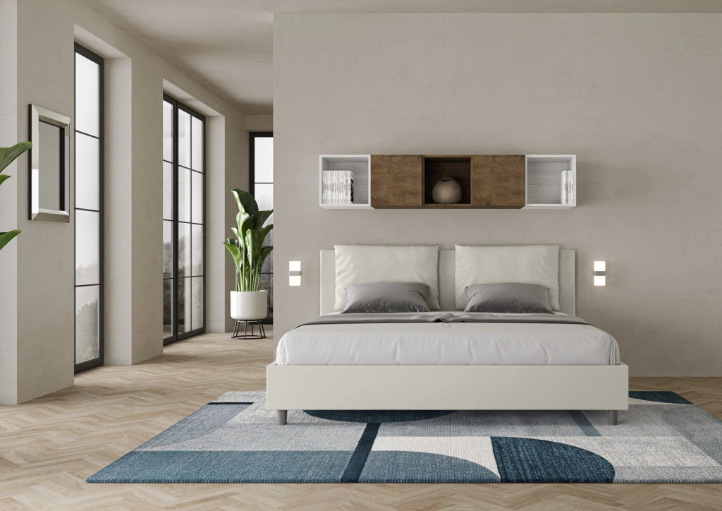 BS COM Letto matrimoniale king size senza rete imbottito 200x210 similpelle bianco