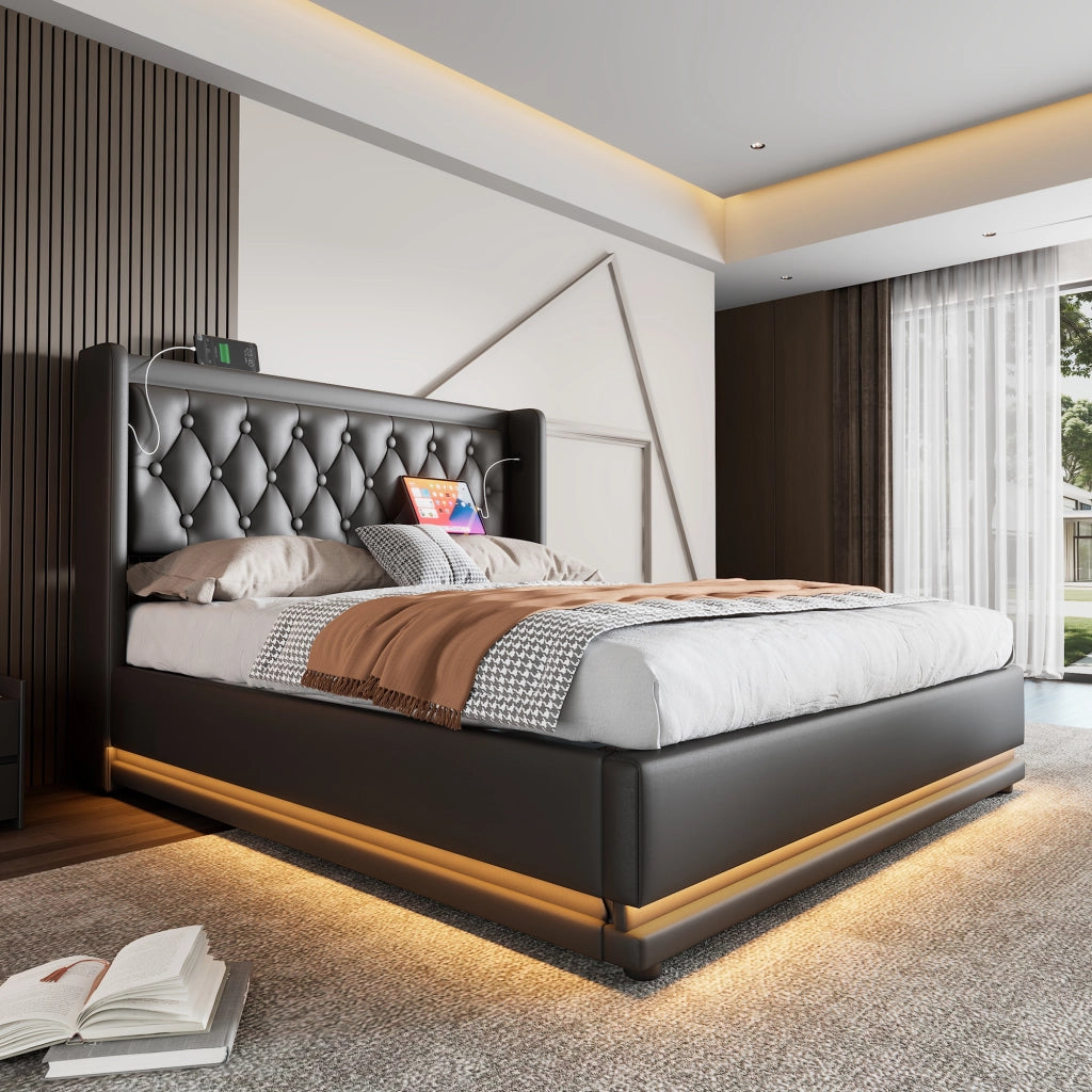 letto imbottito pu nero 150 x 210 cm