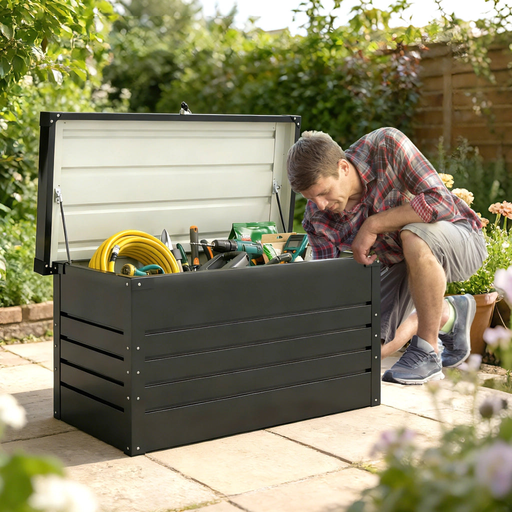 Contenitore da giardino 350L ¨C Xylo ¨C metallo grigio antracite con cuscini